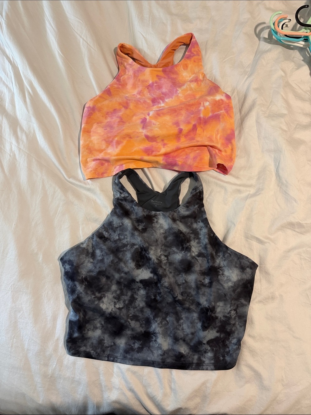 Athleta Tie-Dye High Neck Crop Tanks - Orange/Pink & Black/Gray